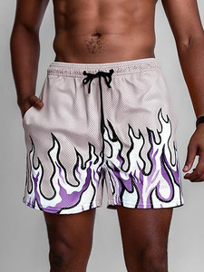 Shorts de sport et de course d'été imprimés en polyester 100% à taille mi-haute, anti-plis, séchage rapide, respirants, avec cordon de serrage, tricotés, décontractés - Product Image 2