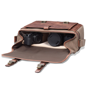 Sac à bandoulière en cuir et toile de qualité supérieure pour appareil photo reflex numérique (DSLR/SLR) – Étui de voyage étanche et antichoc avec fermeture éclair, personnalisable - Product Image 3