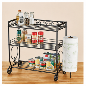 3-Tier Iron Kitchen <b>Spice</b> <b>Rack</b> Organizer with Side Tissue Dispenser Holder Space Saving Black Metal Stand In Best Price - Product Image 5