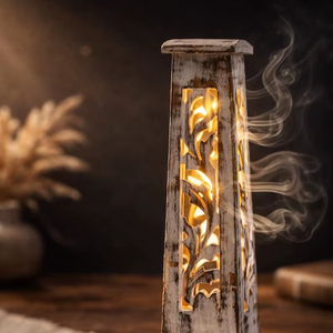 Wooden <b>Incense</b> Stick & <b>Cone</b> Burner Holder Tower Large Organic Eco Friendly Ash Catcher Agarbatti Holder Rustic Style Hand Carved - Product Image 1