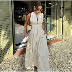 Nouvelle Robe Longue Décontractée pour Femme, Modèle Été, Tendance, Une Pièce, Fermeture Éclair Avant, Sans Manches, Coupe Ajustée à la Taille, Idéale au Quotidien - Product Image 6
