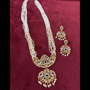 Jewelemarket Ensemble de collier long élégant en pierres autrichiennes et perles, bijoux fins en diamant américain pour occasions nuptiales - 10575582GR - Product Image 3