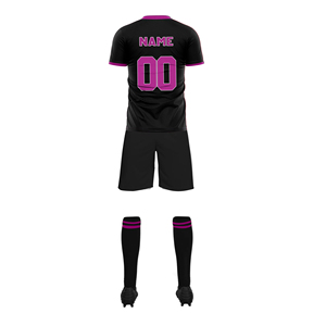 Men's Black Pink Sublimated Soccer Jersey Set Short Sleeve Crew Neck Moisture Wicking All Seasons <b>Athletic</b> Fit - Product Image 1