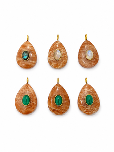 Pendentif Goutte d'Eau en Pierre de Lune Naturelle Marron avec Incrustation de Gemmes, Bijou en Pierre Fait Main, Collier Tendance pour Femme, Sans Placage - Product Image 1