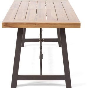 Tavolo da Pranzo da Esterno in Legno di Acacia e Base in Metallo, Design Elegante in Teak - Product Image 4