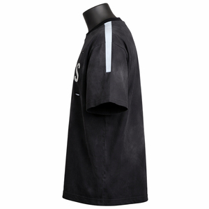 T-shirt en coton noir oversize pour homme, manches courtes, col rond, style streetwear, imprimé lettres vieillies, coupe jersey, pour l'extérieur - Product Image 2
