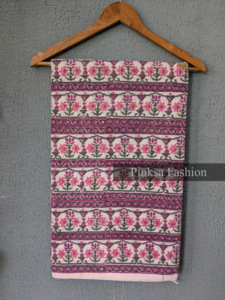 Tela de algodón india hecha a mano con estampado floral, tela étnica con estampado Sanganeri para prendas y vestidos de mujer. - Product Image 3