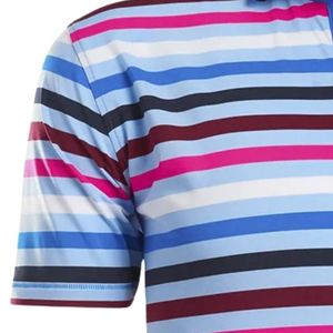 Polo pour homme à rayures multicolores bleues, sublimation, manches courtes, haut de performance respirant, vêtements de sport pour la pratique du golf - Product Image 3