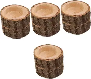 Juego de 4 portavelas para velas de té con forma de tronco de árbol, decoración con temática forestal, estilo rústico y acogedor para cabina. - Product Image 5