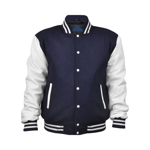 Veste universitaire pour homme style streetwear à simple boutonnage en cuir véritable et laine - Product Image 1