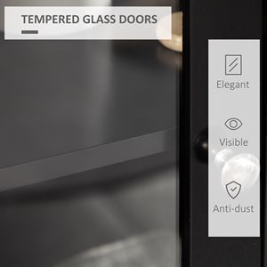 Mobiletto da Bagno Moderno Nero con 2 Vani Portaoggetti, Ante in Vetro Temperato, Ripiani Regolabili, in MDF e Metallo, per Hotel - Product Image 6