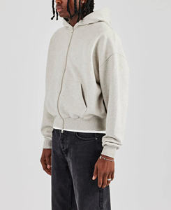 Sudadera con capucha para hombre con cremallera, de tejido grueso de 500 g/m², con corte y costura personalizados, parche bordado vintage y lavado ácido. - Product Image 2