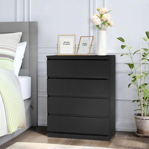Cassettiera a 4 cassetti in rovere massello, stile europeo semplice, allungabile, per camera da letto, ufficio o soggiorno, colore nero - Product Image 1