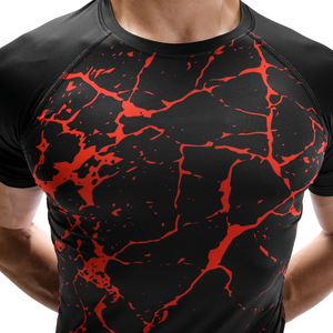 Camiseta de compresión de manga corta para hombre con estampado craquelado, cuello redondo, ajuste ceñido, secado rápido, protección contra erupciones, logotipo personalizado, OEM, marca privada, fabricante al por mayor - Product Image 5