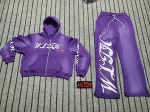 Conjunto Deportivo de Sudadera con Capucha y Pantalones Jogger para Hombre, Talla Grande, Invierno, Estampado Gráfico Naranja, 100% Algodón, Estilo Hip Hop, Ropa Urbana Informal - Product Image 3