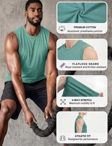 Camiseta sin mangas para hombre, para gimnasio, entrenamiento, correr, informal, con cuello redondo, sin mangas, de algodón, estilo musculoso, corte deportivo, para verano. - Product Image 4