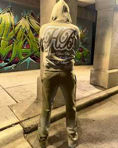 Sudaderas cortas sueltas de algodón de peso pesado Conjunto de pantalones de chándal apilados Chándal de gran tamaño Sudadera con capucha personalizada y conjunto de Jogger - Product Image 2