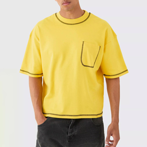 T-shirt surdimensionné en coton tricoté lourd entièrement personnalisé, style hip-hop, vintage, épaules tombantes, coupe classique, respirant - Product Image 2