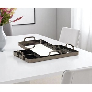 Plateau de service en aluminium poli Jaffs Exports JE464, forme irrégulière, motif feuille gravé, pour fruits, compatible micro-ondes, décoration - Product Image 4
