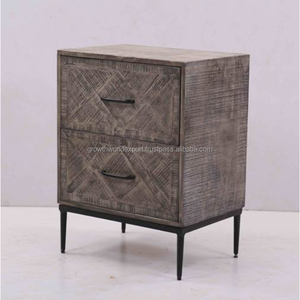 Table de chevet moderne en bois massif à chevrons, 2 tiroirs, meuble de rangement pour chambre, salon, salle à manger, hôtel et entrée - Product Image 4