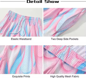Shorts en maille imprimé rose et bleu pour femme, avec cordon de serrage, respirant, coupe classique, vêtements de sport pour adulte, été - Product Image 6