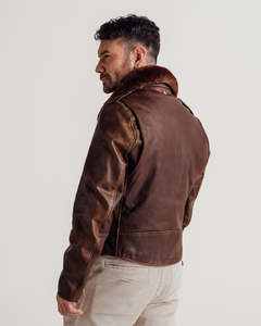 Chaqueta de Aviador Personalizada para Hombre, de Cuero Genuino Marrón, con Forro de Piel, Cierre de Cremallera, Estilo Motero Invernal, a la Moda - Product Image 2