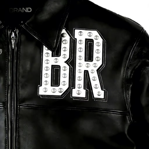 High Street Lambskin Leather Made <b>Jacket</b> Custom <b>Rhinestone</b> Applique Embroidery Trendy Men Streetwear Front Fashion Outwear - Product Image 3