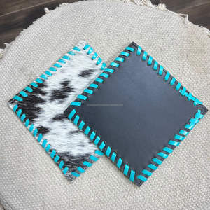 Lot de sous-verres vierges en cuir de vachette à poils, avec bords lacés à la main, résistants à la chaleur, pour thé et café, collection Mars 2026, vente en gros - Product Image 6