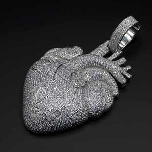 Anatomical Heart Moissanite Pendant Ivy Chain Link <b>Charm</b> <b>Silver</b> Tone Jewelry Gift - Product Image 1