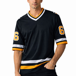 Camiseta de Fútbol Americano de Malla Negra para Hombre, Manga Corta, Transpirable, Uniforme Personalizable con Logotipo, Ropa Deportiva OEM de Fábrica - Product Image 1