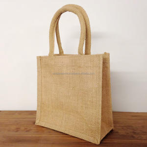 Sacs fourre-tout en jute avec poche en toile et fermeture éclair, sacs fourre-tout réutilisables en jute naturelle pour cadeaux, shopping, style moderne, toile de jute - Product Image 2