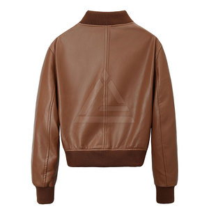Men Leather Bomber <b>Jacket</b> Genuine Leather <b>Zip</b> <b>Up</b> Casual Flight <b>Jacket</b> With Ribbed Cuffs Elastic Hem And Everyday Comfort - Product Image 2