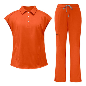 Women Medical Scrub Set Stretch Polo <b>Top</b> Cargo Pants Nursing Uniform Moisture Wicking Healthcare Workwear Custom Logo - Product Image 6