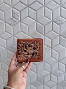Handmade Genuine Leather Men's <b>Wallet</b> Hand Tool Leather RFID Blocking Cash & <b>Card</b> <b>Holder</b> <b>Wallet</b> Brown Short Length Daily Use - Product Image 3