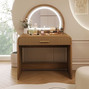 39-Inch Espresso <b>Makeup</b> Vanity <b>Table</b> with Touch Screen Lighted Mirror & Drawer Bedroom <b>Dressing</b> <b>Table</b> - Product Image 2