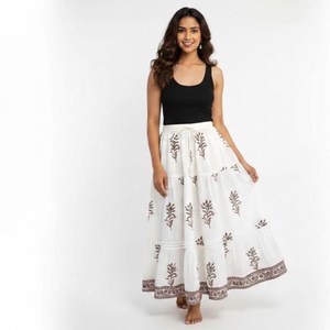 Handmade Block Print Cotton Maxi <b>Skirt</b> Women's Casual Ethnic Summer Dress <b>Elastic</b> Waist Breathable Nonwoven Long Summer Ethnic - Product Image 1