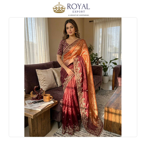 Vente en gros de vêtements indiens de créateur de la meilleure qualité pour mariage, sari en mousseline de soie Fendy douce avec broderie et travail de sequins - Product Image 4