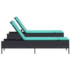 Chaise longue de patio noire avec coussin bleu - Product Image 6