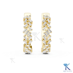 Custom Lab Grown CVD Baguette Diamond Herringbone Pattern Huggie Hoop <b>Earrings</b> 14K 18K Solid Gold Fine Women Jewelry Manufacture - Product Image 2