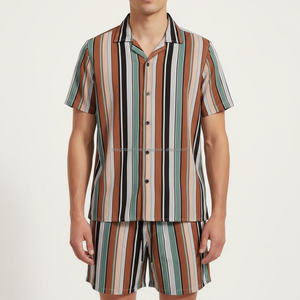 Ensemble deux pièces d'été pour hommes, rayé marron, respirant, personnalisable, vente en gros OEM - Product Image 3