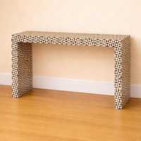 Table console en bois écologique faite à la main avec incrustations en os, design moderne et luxueux, pour la décoration de salon, Belladec