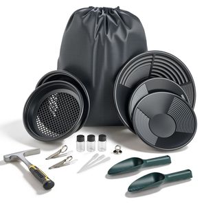 Kit de Prospección de Oro con Bandejas de 10 y 14 Pulgadas, Equipo Portátil de 19 Piezas con Clasificador, Tamices, Imán para Arena y Pico para Rocas - Product Image 1