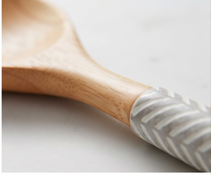 Cuillères à salade en bois avec manches en céramique, design minimaliste, ensemble de couverts réutilisables pour la salle à manger, hôtel et cuisine - Product Image 2