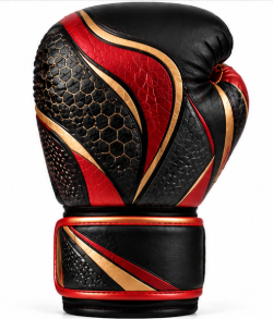 Guantes de Boxeo de Cuero Negros y Rojos al por Mayor, Guantes de Entrenamiento Personalizados con Correa de Gancho y Bucle para la Muñeca, Absorción de Humedad para Artes Marciales Unisex - Product Image 3