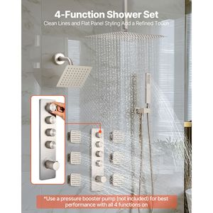 Système de douche thermostatique à effet pluie de 16 pouces à montage au plafond, avec pommeau mural de 6 pouces et 6 jets latéraux, accessoires de salle de bain - Product Image 2