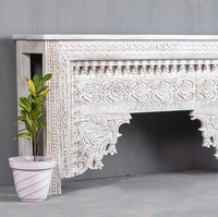 Table indienne Antique sculptée à la main, meuble de décoration de luxe rustique, blanc délavé à la main, décoration de bureau