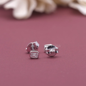 IGI Certified Lab Grown Diamond Emerald Cut Bezel Stud <b>Earrings</b> Solid 925 Sterling <b>Silver</b> Solitaire Diamond <b>Earrings</b> - Product Image 4