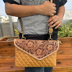 กระเป๋าสะพายข้างทรงซองจดหมายลายเพชรแบบถือเป็นเครื่องมือใหม่สำหรับผู้หญิงกระเป๋าถือคลัทช์หนังวัวลายดอกไม้ - Product Image 3