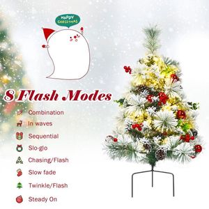 Set of 2 24-Inch <b>Outdoor</b> Battery-Powered Pre-Lit Christmas <b>Trees</b> Flocked Pathway <b>Trees</b> - Product Image 2
