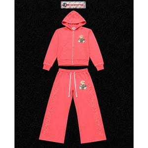 Conjunto Deportivo Personalizado Color Rosa Coral para Hombre, Sudadera con Cremallera Completa, Pantalones Deportivos de Pierna Ancha, Logotipo Gráfico, Ropa Deportiva Casual, Venta al Por Mayor - Product Image 5